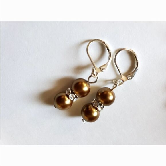 Cocoa Brown 8mm South Sea Pearls 4 Pc. Necklace Bracelet & Earrings 925 Clasps - Picture 3 of 6